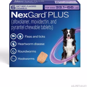 NexGard PLUS Chewables for Dogs, 33.1-66 lbs. (Purple Box) 6 Chewable Tablets (6-mos. supply)